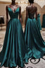 Elegant V Neck Spaghetti Straps A-line Dark Green Formal Prom Dress
