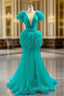 Find Your Dress For Formal Prom! Green Mermaid Tulle Reffuls Pleats Long Formal Prom Dress