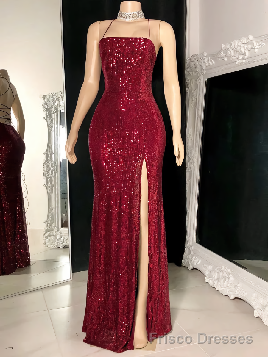 Floor Length Burgundy Sequin Long Evening Dresses – Frisco Dresses