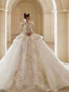 Floral Lace Off-Shoulder Fit And Flare Wedding Dress Long Sleeve Sparkly Elegant