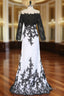 Formal Celebrity Dress Mermaid Long Sleeves Evening Dress Black White Appliques