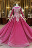 Fuchsia Ball Gown Sequins Long Sleeve Beading Wedding Dress