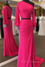 Fuchsia Mermaid Long Sleeve Formal Prom Dress