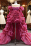 Fuchsia Organza Pearls Formal Prom Dress