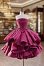Fuchsia Satin Strapless Pleats Homecoming Dress