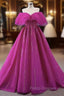 Fuchsia Tulle Beading Off the Shoulder Formal Prom Dress