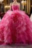 Fuchsia Tulle Strapless Pleats Tiers Princess Dress