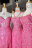 Gorgeous Hot Pink Lace Appliques Long Formal Prom Dress