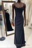 Black Pleated Long Formal Prom Dress with Spaghetti Straps