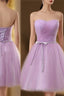 Lavender Homecoming Dress, Sweetheart Short Formal Prom Party Dress, Ruched With Sash Bridesmaid Dress