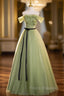 Geen Tulle A-line Formal Prom Dress with FLowers, Off Shoulder Tulle Party Dress