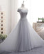 Gray A Line Lace Off Shoulder Formal Prom Dress, Lace Evening Dress
