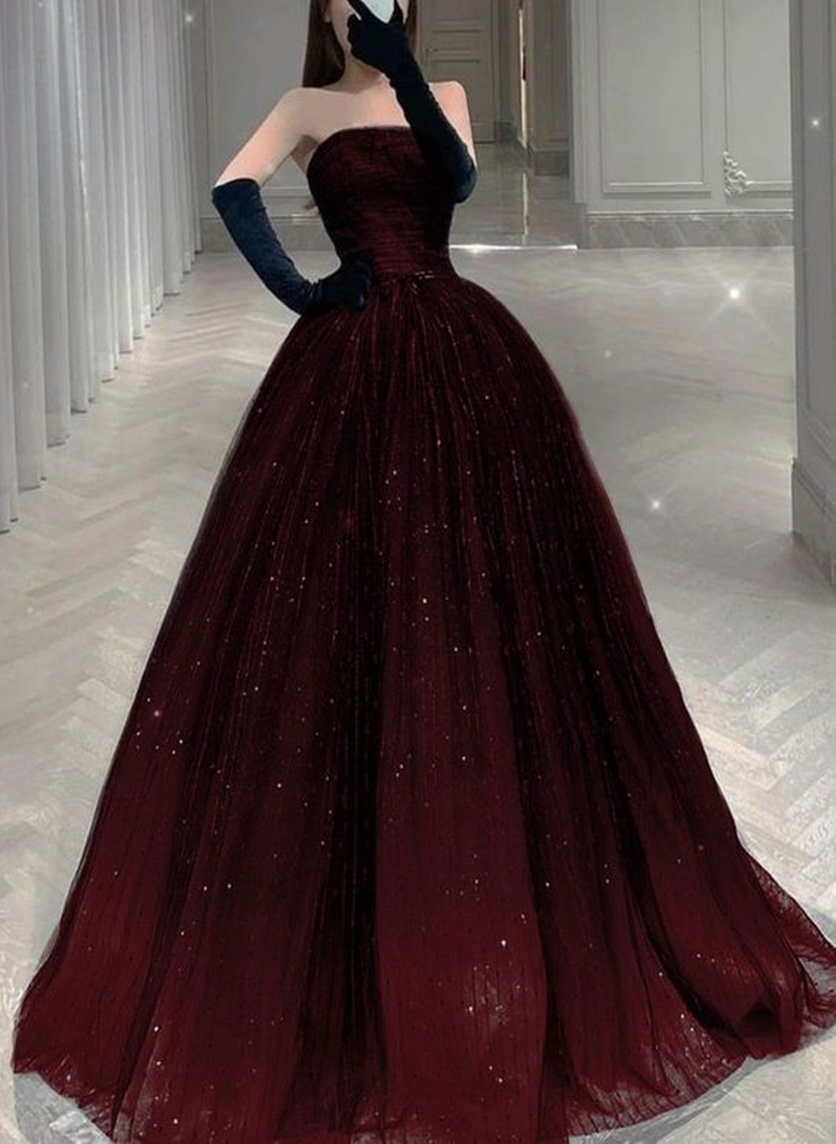 Glam Black And Red Evening Dress Party Dress, Shiny Tulle Ball Gown Pr – Frisco Dresses