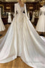 Glamorous Long Sleeves Pearls Wedding Dress Mermaid With Detachable Train
