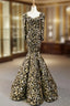 Gold And Black Sequins Mermaid Long Sleeve Square Formal Prom Dress