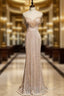 Gold Mermaid Sequins Beading Tassel Cap Sleeve Formal Prom Dress