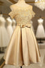 Gold Satin Appliques With Bow Homecoming Dress