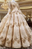 Gold Sequins Ball Gown Wedding Dress Long Sleeves Open Back