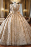 Gold Sequins Long Sleeve V-neck Formal Prom Dress