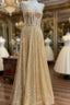 Gold Sequins Spaghetti Straps Sexy Formal Prom Dress