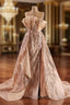 Gold Sequins Strapless Split Formal Prom Dress