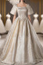 Gold Short Sleeve Square Neck Quinceanera Dress