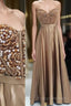 Gold Sweetheart Neck Beaded Long Formal Prom Dress, Formal Dress