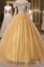 Gold Tulle Off the Shoulder Beading Quinceanera Dress