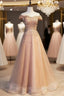 Gold Tulle Off the Shoulder Beading Sequins Formal Prom Dress
