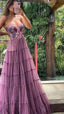 Gorgeous A Line Embroidery Prom Dresses, Lace Long Prom Dresses Formal Beads Evening Dresses
