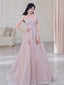 Gorgeous A Line High Neckline Sequin Pink Prom Dress