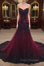 Gorgeous Black and Wine Red Mermaid Long Evening Gown Party Dress, Sweetheart Lace Formal Dress