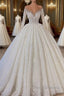 Gorgeous Lace Long Sleeve Beads Ball Gown Wedding Dress
