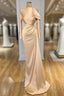 Gorgeous Long Sleeves Champagne Mermaid Formal Prom Dress High Neck
