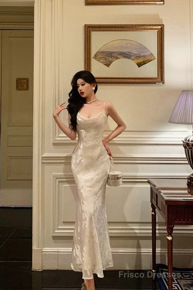 Gorgeous Mermaid Spaghetti Straps Date Night Dress Floral Ivory Satin Frisco Dresses Gorgeous Mermaid Spaghetti Straps Date Night Dress Floral Ivory Satin Frisco Dresses