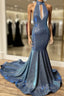 Gorgeous Navy Blue Long Mermaid V-Neck Formal Prom Dress Spaghetti-Straps