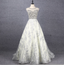 Gorgeous Off-White Crew Neck Beaded Embroidered Tulle Long Prom Dress Evening Dress