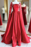 Gorgeous Red Satin Appliques Formal Prom Dress,Formal A Line Party Evening Dress With Cape
