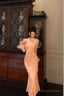 Gorgeous Sheath High Neckline Long Sleeves Pink Date Night Dress Long Prom Dresses Birthday Outfits
