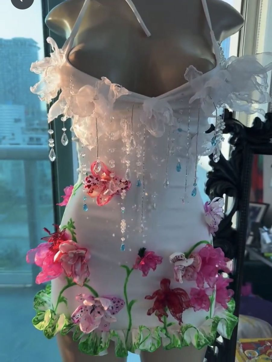 white flower homecoming dress White Homecoming Dress with Flowers White / 0 main image 0