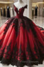 Gothic Red and Black Off the Shoulder Evening Dress Formal Prom Dress