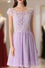 Graceful Purple Lace Round Neckline Short Formal Prom Dress Purple Bridesmaid Dress Graduation Dress