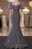 Gray Mermaid Sequins Short Sleeve Formal Prom Dress