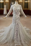 Gray Mermaid Tulle Lace Appliques Long Sleeve Formal Prom Dress