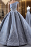 Gray One Shoulder Appliques Beading Formal Prom Dress