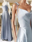 Gray Satin Spaghetti Straps Formal Prom Dress