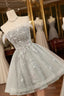 Gray Strapless Tulle Short Formal Prom Dress with Sequins, Cute A-Line Party Dress