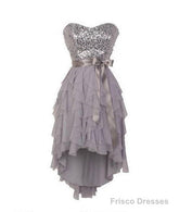 Gray Sweetheart Sequin Short Prom Dress, Bridesmaid Dress