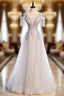 Gray Tulle Appliques Beading V-neck Formal Prom Dress