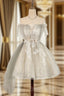 Gray Tulle Off the Shoulder Homecoming Dress